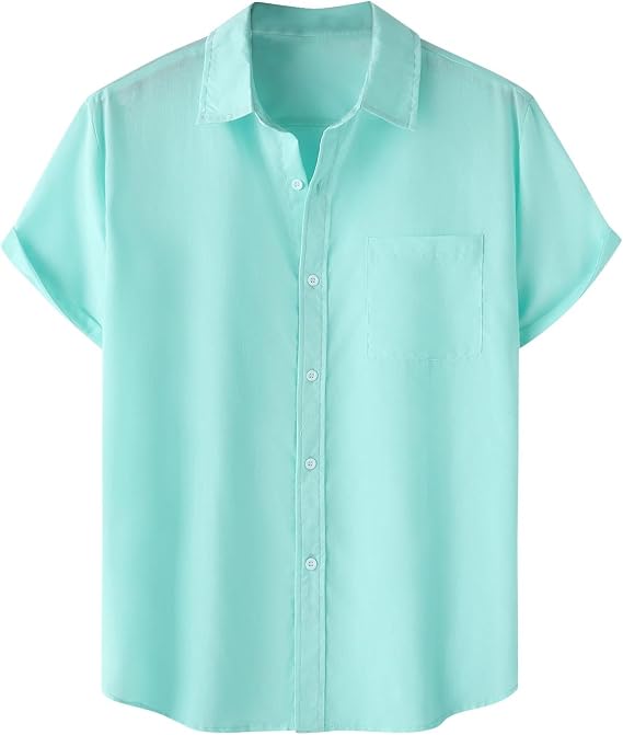 Men's T-Shirts Summer Fashion Short Sleeve Button Down Shirt Casual Stylish Solid Hawaiian Beach Tee Top Athletic