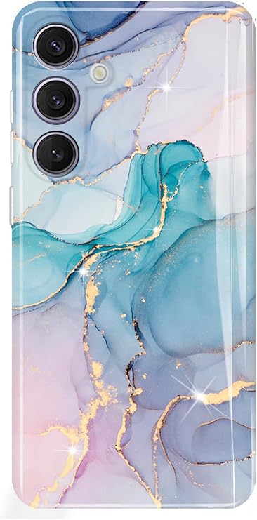 luolnh Compatible with Galaxy S24 FE Case,Samsung Galaxy S24 FE Marble Case,Brilliant Cute Design Shockproof Flexible Soft Silicone Bumper Cover Skin Phone Case for Samsung S24 FE -Aqua Green