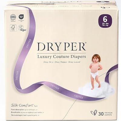 Baby Diaper, DRYPER Disposable Diaper Newborn Nappies Size 6 16kg, 3D Leak Guards & Wetness Indicator, Ultra-Soft & Thin, Fast Water Absorption, 30 Nappies