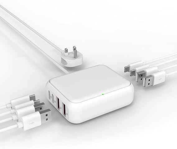 USB Charging Station 40W, 8 Port USB C Charger Hub Multiport,PD Fast Charger Dock for iPhone,iPad,Samsung, Tablets,Fan (WHITE)