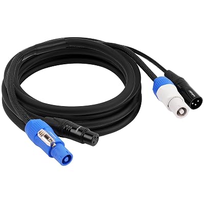 Audiopipe 12Ft PowerCon and DMX Extension Cable EX-PWC-DMX-12,15AWG, PowerCon-Compatible Power and DMX 3-Pin Combo Link Cable for Stage Lighting, Concerts, Events