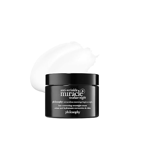 philosophy anti-wrinkle miracle worker line-correcting overnight cream face moisturizer - with vitamin C & hyaluronic acid - counteracts stress-induced damage for smoother skin - 2 fl oz