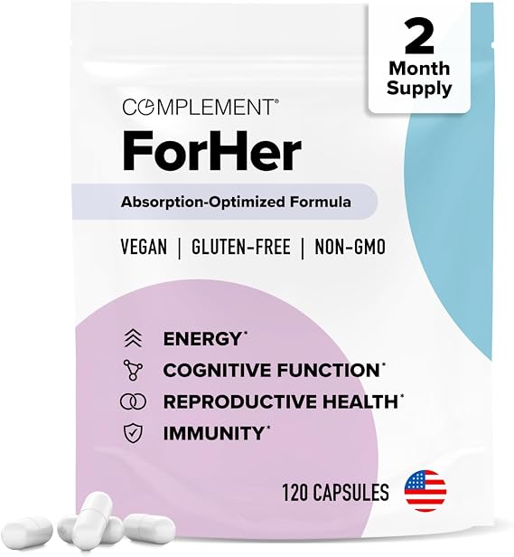 COMPLEMENT ForHer Womens Multivitamin with Inositol - Hormone Balance Supplement for Women, Hair Growth & Immune Support - Vitamins with B9 & Iron - 120 Capsules, 60 Servings