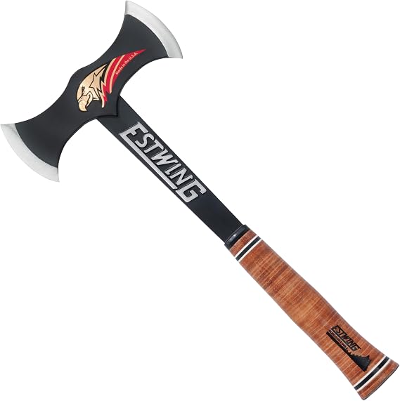 ESTWING Double Bit Axe, 38 oz Leather Grip Splitting Axe, EDBA | Made in USA, Outdoor Versatility, Patented Shock Reduction Grip, Forged Steel Construction, Heavy Duty Sheath