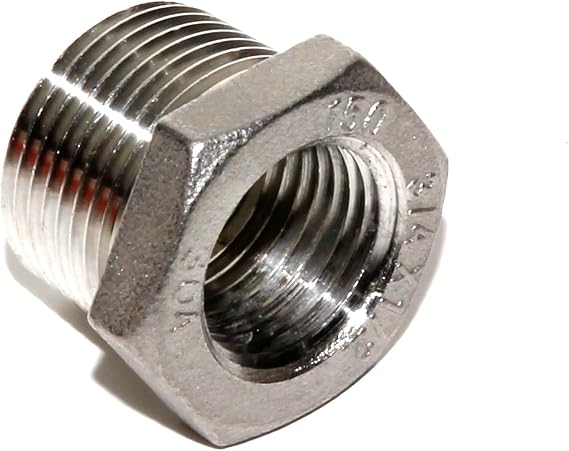 Tidal Wake Drain Plug Converter 3/4 to 1/2 for Underwater LED Lights - Stainless Steel Reducer Hex Bushing