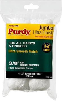 Purdy 140624052 Jumbo Mini Ultra Finish Roller Replacements, 2-Pack, 4-1/2 inch, 3/4" core, 3/8" Nap Smooth Surfaces