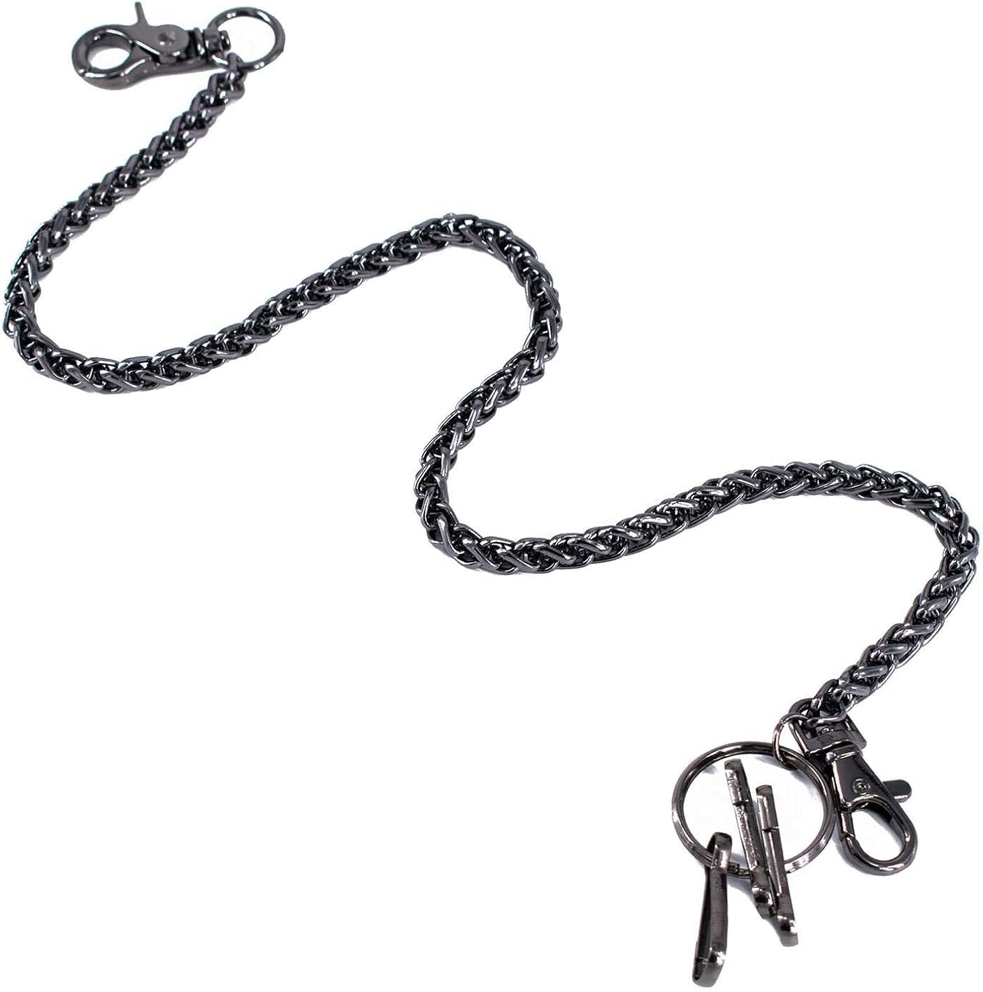 18.5inch Metal Wallet Chain Pocket Keychain with 2 Lobster Clasps and 3 Extra Keychain Rings Wide Heavy Waist Jeans Chain for Keys, Men Wallet, Jeans, Pants, Belt Loop, Purse, Handbag Skeleton Black