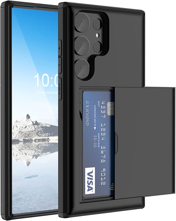 Compatible with Galaxy S23 Ultra Case Wallet with Credit Card Holder ID Card Slot Shockproof Hard PC TPU Phone Case Slide Flip Protective Cover for Samsung Galaxy S23 Ultra 2023 (Black)