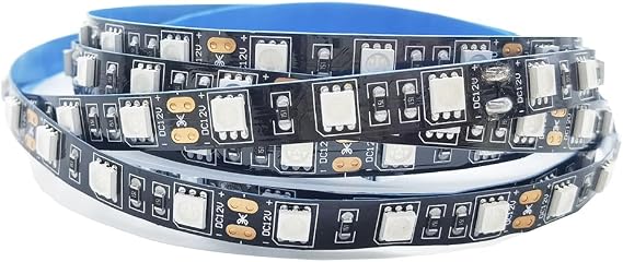 16.4ft 5050 SMD Black PCB Blue LED Flexible Strip Ribbon Light 5M 300 LEDs Not Waterproof IP20 DC 12V for Indoor Decoration Home Garden Commercial Area Lighting
