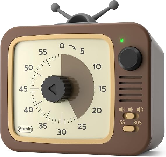 LIORQUE Visual Timer for Kids with Pause, 60 Minute Countdown Timer, Brown