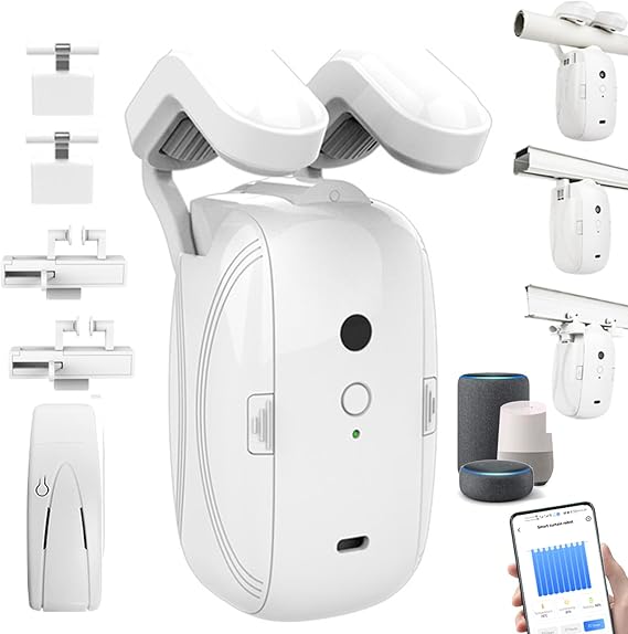 Smart Automatic Curtain Opener - Remote Controled by App/Timer/Voice,Upgraded High-Performance Motor, Automatic Light Sensor, Add Gateways,For Google Alexa,No Remote (for Roman rod/T/U track 3-in-1)