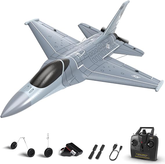volantexrc 4CH RC Plane 2.4GHz Jet F-16 Fighting Falcon RC Airplane Fighter Ready to Fly with Xpilot Stabilizer System, One Key Aerobatic Perfect for Adults (Gray)