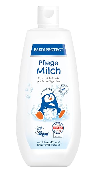 PAEDIPROTECT Care Milk 300 ml for Baby Children and Adults Nourishing Body Lotion with Almond Oil and Panthenol for Dry Skin No Microplastics Vegan