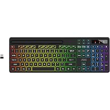 AOC KB600 Wireless Keyboard with 7-Color RGB Backlit, 2.4GHz Full-Size Computer Keyboard with Phone Tablet Holder, Number Pad, 22 Multimedia Hotkeys, Rechargeable for Mac, Windows