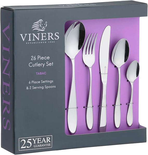 Viners Cutlery, Stainless Steel, 26 Piece Set, 28 x 24 x 6.5 cm