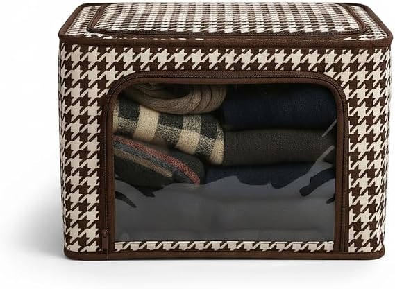 Deconox Tela Telli Dolap Düzenleyici Kutu (40x50x30 cm) - Katlanabilir, Dik Duran Kumaş Hurç | Ön/Üstten Açılır, Şeffaf Pencereli Organizer Gri ve Kahve Renk Seçenekli (KAHVERENGİ)