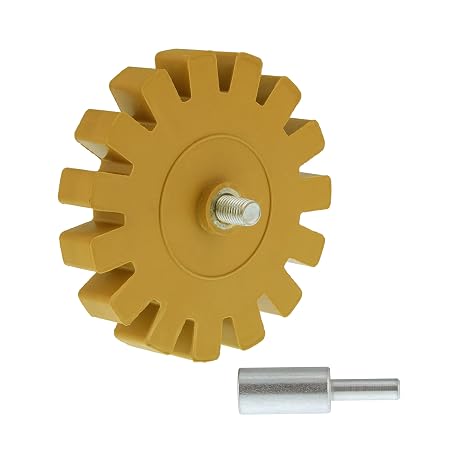 TCP Global Rubber Eraser Wheel with Drill Adapter - 3.5 Knobby Slotted Edge Pad - Decal Remover Wheel - Sticker Remover Tool - Pinstripe Removal - Removes Adhesives on Car, Auto, Boat, RV & Signs
