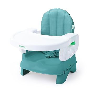 Ingenuity Deluxe Comfort Booster Seat for Kitchen Chair, Compact Fold, Portable, Lightweight, Toddler Booster Seat for Dining Table, from 6 Months to 3 Years Teal