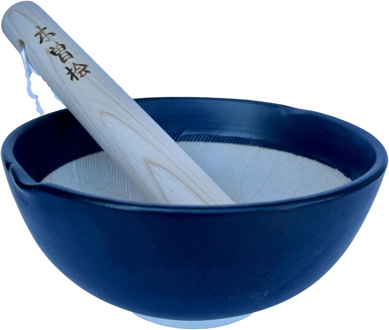 Made in Japan Ripple Ridge Mortar & Pestle Suribachi & Surikogi Set 6.6 inches, for Both Right and Left Handed, Mino Ware Pottery Black