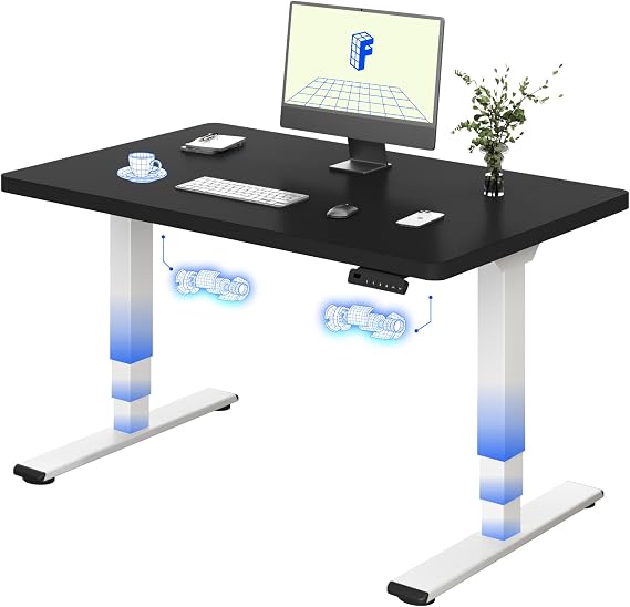 FLEXISPOT E5 Electric Standing Desk 2 Motors 3 Stage 120 * 60CM One Piece Desktop Height Adjustable Desk with Memory Smart Panel, Anti-collision System, White+Black