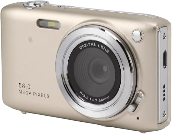 58MP HD 4K Digital Camera with 16x Zoom Auto Focus Compact Pocket Camera for Travel Photography Vlogging (Gold)