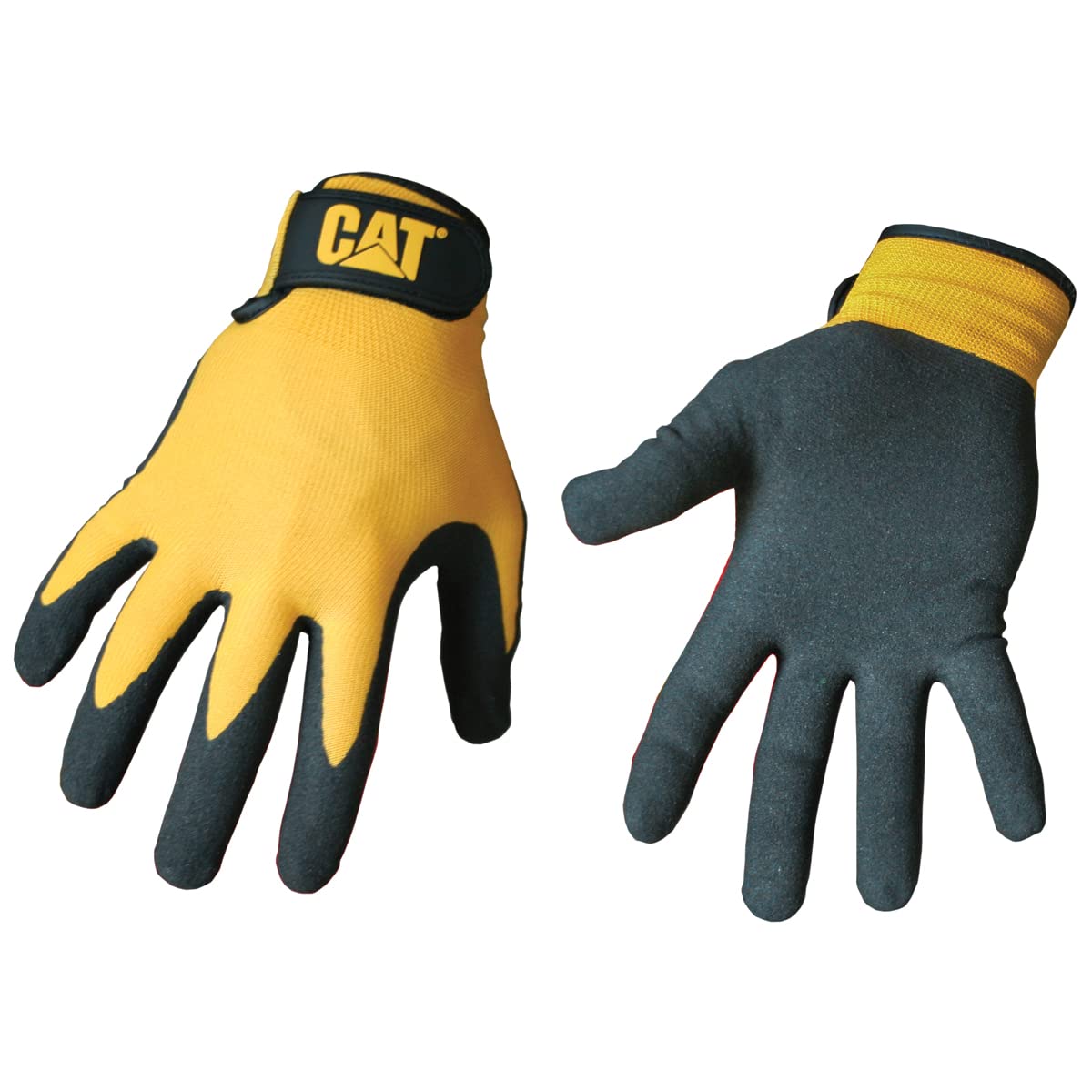 Cat® CAT017416J Nylon Knit Shell Gloves – Yellow, Jumbo, High Tactile Foam Cell Nitrile Palm Gloves with Adjustable Wrists