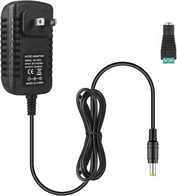 5V 3A Power Supply Adapter, Yetaida 15W AC 100V-240V DC Power Cord Adapter, 5.5 X 2.1mm Power Supply Wall Plug for TV Box, Tablet, Camera, BT Speaker, GPS, Webcam, Router, and More 5V Electronics