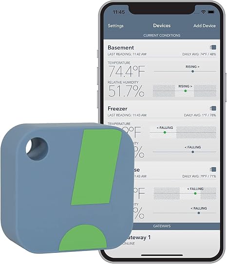SensorPush HT1 Temperature & Humidity Sensor, Indoor/Outdoor, Bluetooth | Bluetooth sensor measures VPD, dewpoint & heat index, unlimited in-app data storage, works with G1 Gateway, US-based support