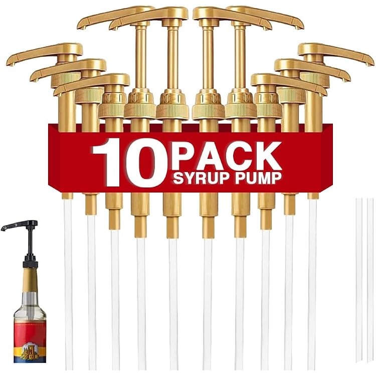 10 Pcs Gold Coffee Syrup Pump, Compatible with 25.4 Oz750ml Bottles, Syrup Dispenser Pumps Great for Home & Coffee Bar Drinking Mixes, Tea, Beverage, Cocktails