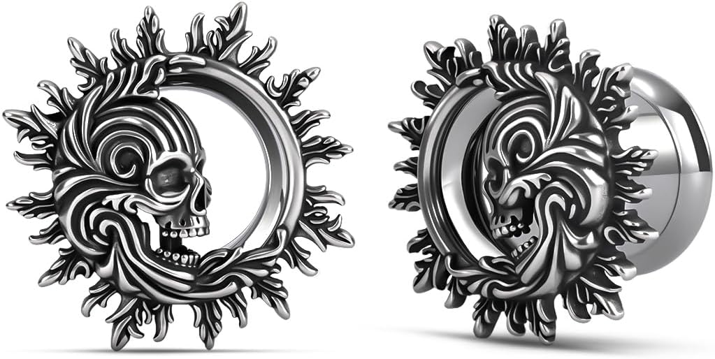 COOEAR Goth Punk Stretch Ear Jewelry, Pentagram Ouroboros Ear Plugs Tunnels Stretching, Stainless Steel Screw Back Ear Gauges 6mm to 16mm