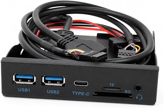 3.5 Inch Front Panel USB C Hub 5 Gbps USB 3.2 Gen 1 Front Panel with 2 x USB 3.0 HD Sound SD/TF Card Reader 19 Pin Plug and Play PC Extension