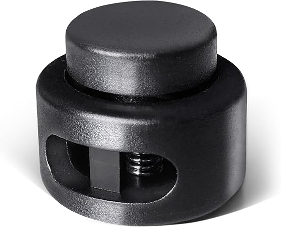 AQRINGO Plastic Cord Locks Double Hole Spring Toggle Stopper for Shoelaces, Drawstrings, Paracord, Bags, Clothing, Black