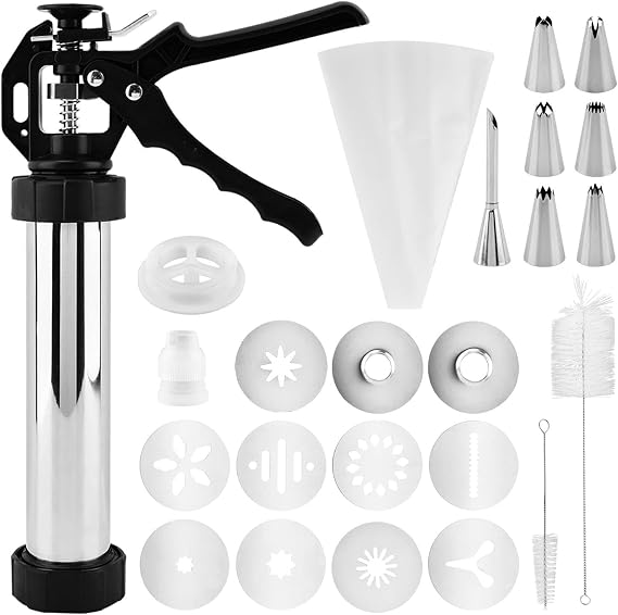 3-in-1 Stainless Steel Churros Maker Machine Multifunctional Cookie Press with Piping Bag, Nozzles & Discs