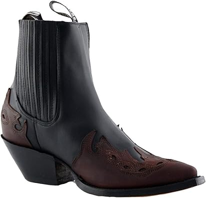 Grinders Arizona Lo Black and Burgundy Unisex Leather Biker Cuban Heel Cowboy Boots