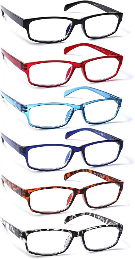 COJWIS Reading Glasses 6 Pack for Men and Women Quality Spring Hinge Blue Light Filter (6 Colour Mix 2 3.00)