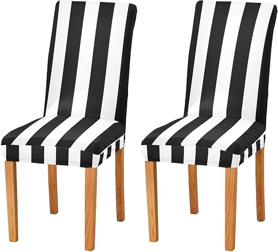 Kigai Black and White Stripes Dining Room Chair Covers Set of 2,Stretchable Removable Washable Spandex Kitchen Chair Protector Slipcovers for Restaurant,Hotel,Ceremony,Christmas Decoration