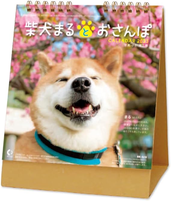 New Nippon CL23-0393 Tabletop Calendar, Shiba Inu Maruto-Sanpo, 2023 Calendar, Tabletop, White