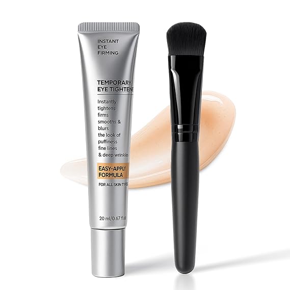 Instant Eye Tightener with Brush, Perfection Instant Firming Temporary Eye Tightener Cream for the Look of Fine Lines, Wrinkles & Puffiness, Easy-Wear Formula for All Skin Types