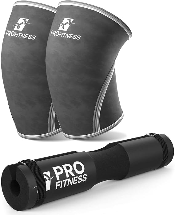 ProFitness Knee Sleeves & Barbell Pad - 7mm Neoprene Knee Sleeve for Squats, Powerlifting & Deadlifts + Hip Thrust Pad for Squats, Lunges & Hip Thrusts - Barbell Cushion for Olympic & Standard Bars