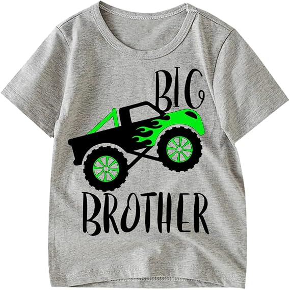 Big Brother Shirt Dinosaur Monster Truck T-Shirts Toddler Boys Promoted to Big Bro Tees Pregnancy Announcement Top 2-7 Years
