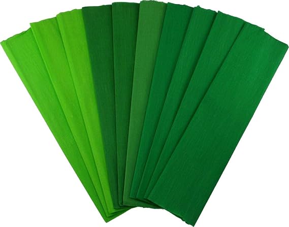 Crepe Paper Folds (10 Sheets) - 17 Inches Wide by 6.2 Feet Long - Mexican Crepe Paper, Shades of Green Assortment