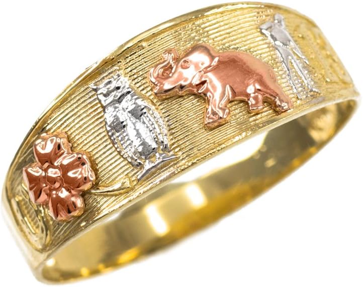 Solid 14k Tri-tone Gold Good Luck Charm Ring