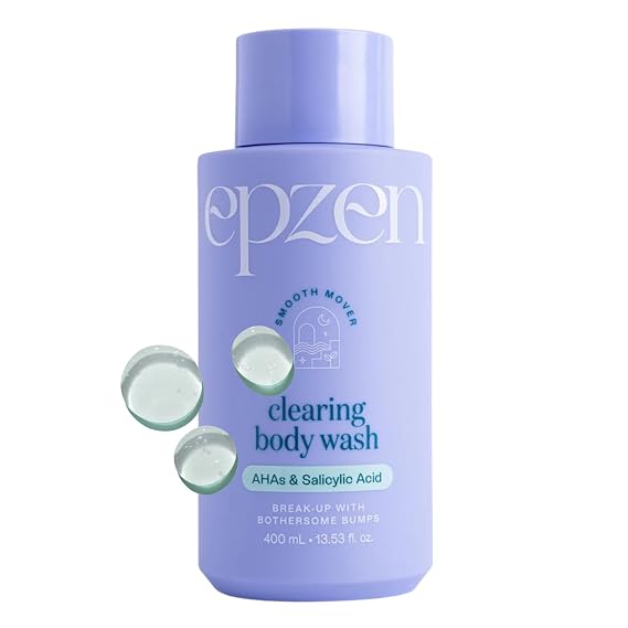 epzen Clearing Body Wash with Salicylic Acid, Hyaluronic Acid, AHAs, Exfoliating Body Skin Care Acne Body Wash Cleanser for Rough and Bumpy Skin, Vegan, Paraben & Sulfate Free, Cruelty Free, 400ml