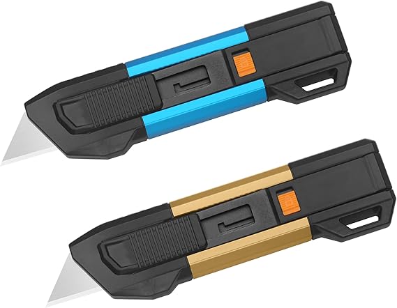 XW Auto-retractable Safety Box Cutter, Lightweight Safety Knife with Self-retracting, 2-Pack