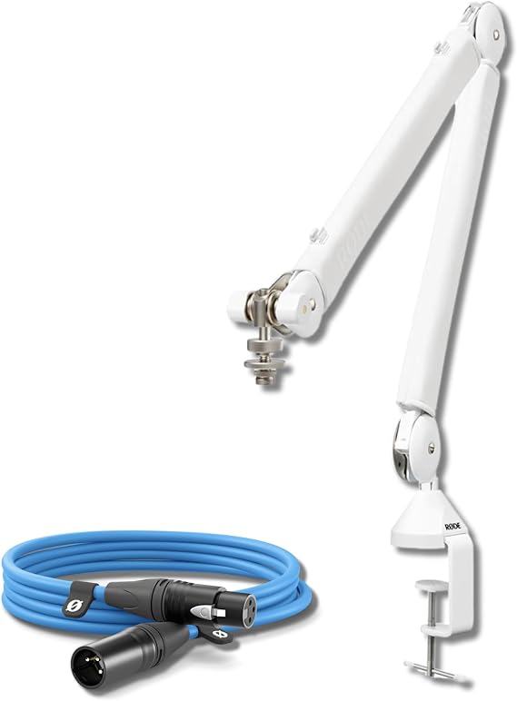 Rode PSA1+ Professional Studio Boom Arm (White) with Rode Premium XLR Cable (10' Blue)