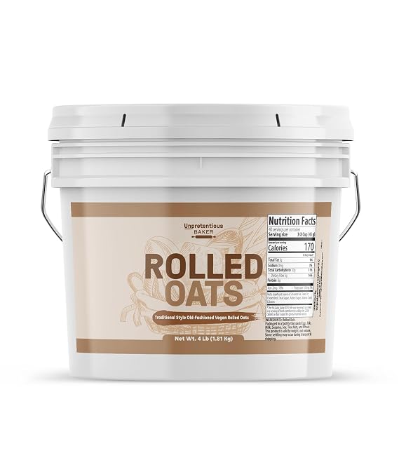 Unpretentious Rolled Oats, 1 Gallon Bucket, Old Fashioned Oats, Good Source of Iron (4 Pounds)