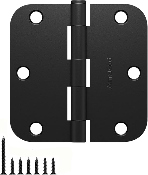 Door Hinges Matte Black - 72 Pack Black Door Hinges 3.5 Inch Rounded Interior Door Hinges with 5/8" Radius, Flat Iron Hinges for Doors 3 1/2 Inches, Indoor Door Hardware for Bedroom, Garage