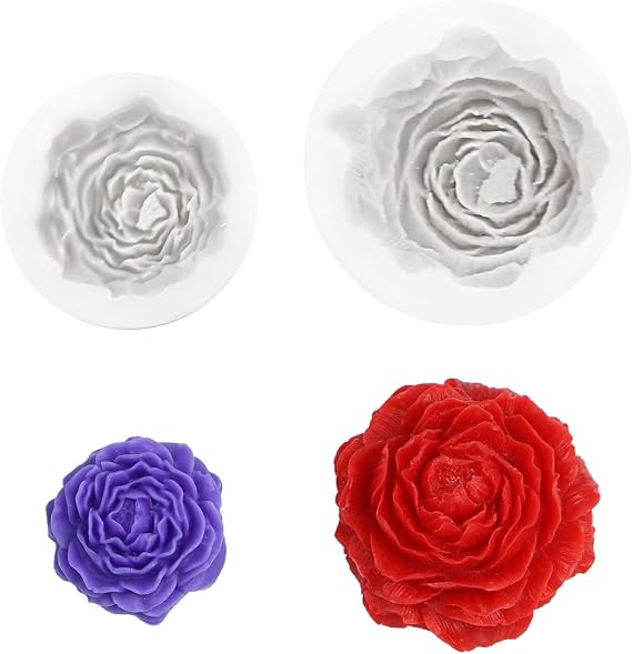 2 Pieces 3D Large and Small Peonies, Carnations, Roses, Flower Moulds Silicone, Silicone Candle Moulds, Making Chocolate Baking Molds for Birthday Anniversary (2 Peony)