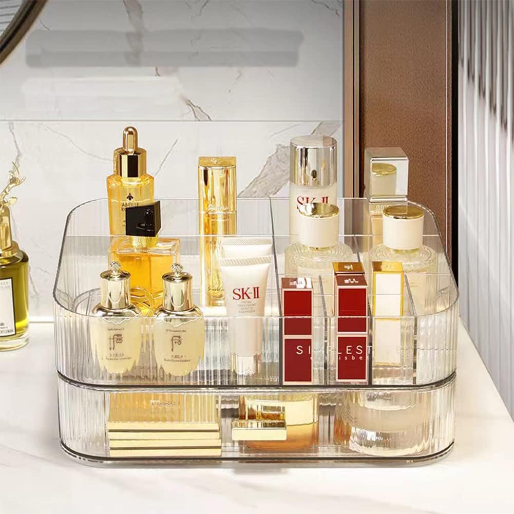 Makeup Organizer with Stackable Drawers, Bathroom Vanity Organizers and Storage, Ideal for Desk and Dresser Countertops, Great for Cosmetics, skincare, Lipsticks, Nail Care -Clear