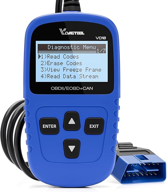 OBD2 Code Reader VDIAGTOOL VD10, OBD2 Scanner Check Engine Light Error, Car Diagnostic Tool With Live Data/Freeze Frame/I/M Readiness, Vehicle Fault Code Reader for All OBD II Protocol Cars